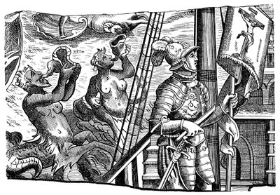 Christopher Columbus During His Voyage to America, Engraving by Unbekannt