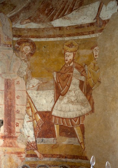 Church (Église Saint-Martin). Interior. The Apse. Wall Paintings (Fresco). (Detail) Jesus at Herod