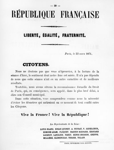 Citoyens, from French Political posters of the Paris Commune by Unbekannt