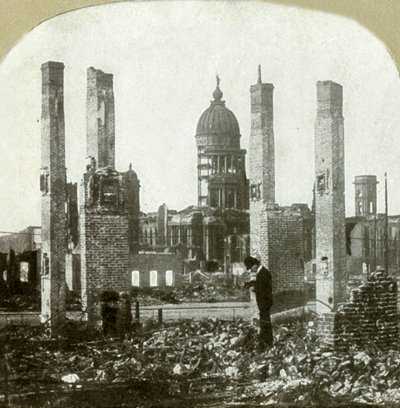 City Hall - Photographer in Foreground - Tall Brick Chimneys Left Standing by Unbekannt