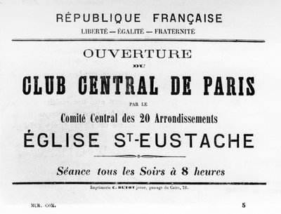 Club Central de Paris, from French Political Posters of the Paris Commune, May 1871 by Unbekannt