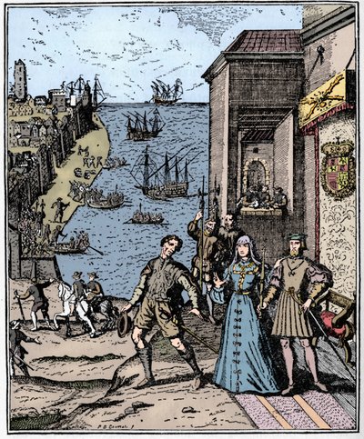 Columbus with Ferdinand and Isabella, 3rd August 1492, 1912 by Unbekannt