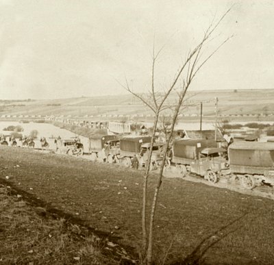Column of trucks on the Voie Sacrée, Verdun, northern France, c1914-c1918 by Unbekannt
