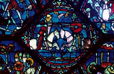 Combat Between Roland and King Marsile, Stained Glass, Chartres Cathedral, France, 1194-1260 by Unbekannt