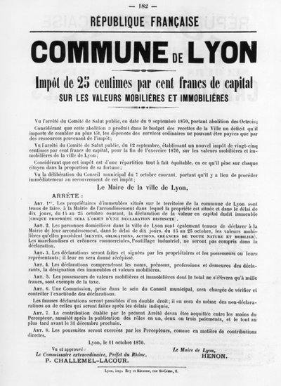 Commune de Lyon, from French Political posters of the Paris Commune by Unbekannt