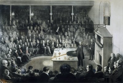 Lecture by physicist Michael Faraday (1791-1867) at the Royal Institution of London on December 27, 1855 in the presence of Prince Albert of Saxe-Coburg-Gotha by Unbekannt