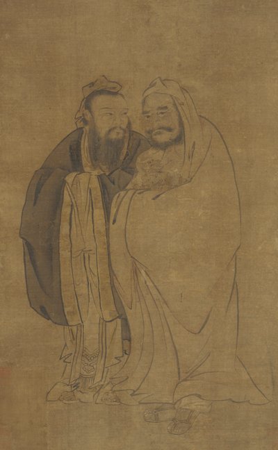 Confucius and Buddha Cradling a Qilin by Unbekannt