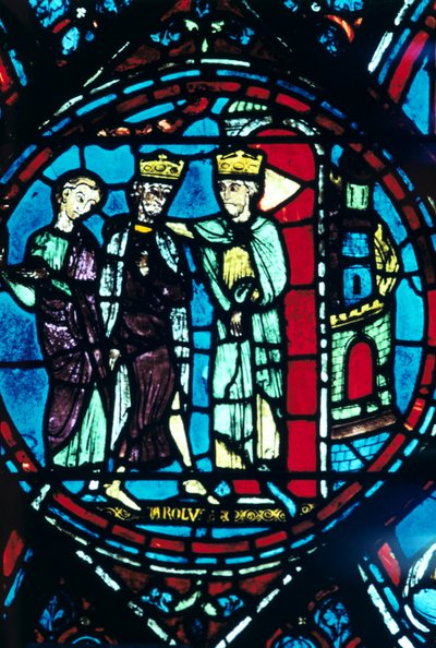 Constantine Greets Charlemagne at Constantinople, Stained Glass, Chartres Cathedral, France by Unbekannt