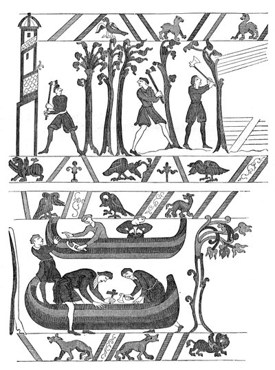 Construction of the boats for William I, Bayeux Tapestry by Unbekannt