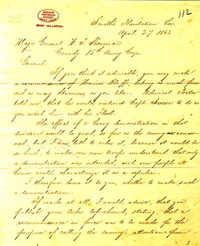 Contemporary copy of letter from U. S. Grant, Smith