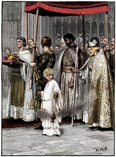 Coronation of Richard I in Westminster Abbey 1189, c1880 by Unbekannt