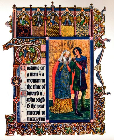 Costume of a Man & a Woman in the Time of Edward II by Unbekannt