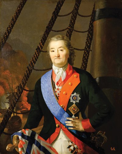 Count Alexey Grigoryevich Orlov in the Battle of Chesma, 19th Century by Unbekannt