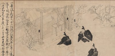 Courtiers visit Sugawara no Michizane’s mortuary temple, ca. 1300 by Unbekannt