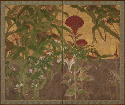Coxcombs, Maize and Morning Glories by Unbekannt