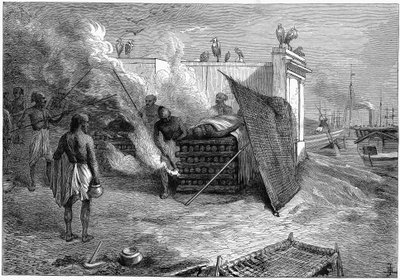 Cremation of the Dead on Funeral Pyres, Calcutta, India by Unbekannt