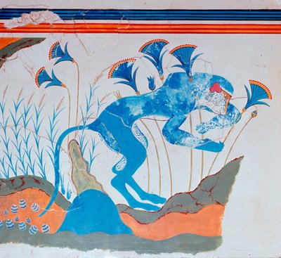 Cretan Fresco of a Monkey and Papyrus by Unbekannt