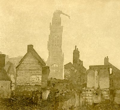 Damaged spire of Notre-Dame de Brebières, Albert, northern France by Unbekannt