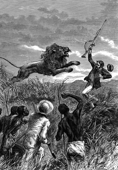 David Livingstone, Scottish missionary and African explorer, being charged by a lion, c1860 by Unbekannt