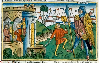 David defeats Goliath and meets Saul by Unbekannt