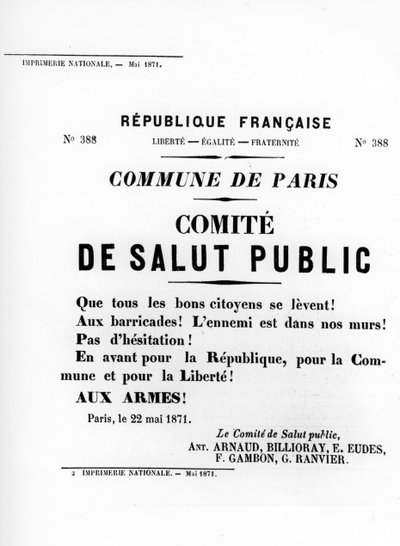 De Salut Public, from French Political Posters of the Paris Commune, May 1871 by Unbekannt