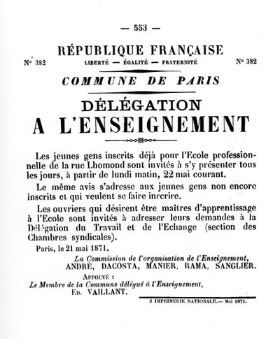 Delegation to Education, from French Political Posters of the Paris Commune, May 1871 by Unbekannt