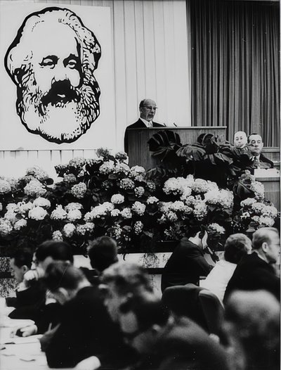 The Chairman of the State Council of the German Democratic Republic Walter Ulbricht at a Conference on the Occasion of the 150th Birthday of Karl Marx. Berlin Congress Hall. May 2, 1968 by Unbekannt