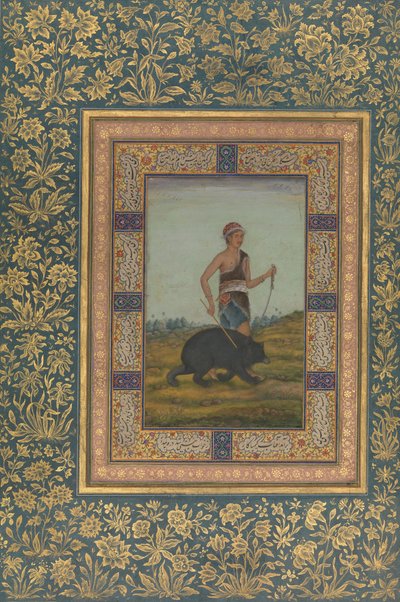 Dervish Leading a Bear, Folio from the Shah Jahan Album, recto by Unbekannt