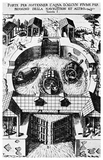 Design for hinged canal lockgates by Leonardo da Vinci, 15th century by Unbekannt