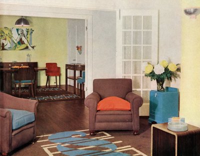 Dining-room and lounge in a reconstructed London apartment for Mrs. Harry Ewbank at Bryanston Court by Unbekannt