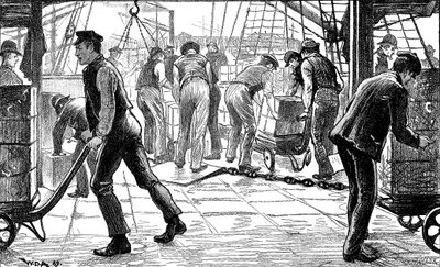 Dockers Unloading Tea in London Docks, 1889 by Unbekannt