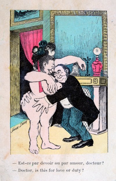 Doctor, is this for love or duty, Vintage French postcard, c1900 by Unbekannt