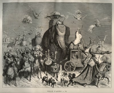Donkey skin: the carossus and bridal cortege. Engraving by Gustave Dore from Les contes by Charles Perrault by Unbekannt
