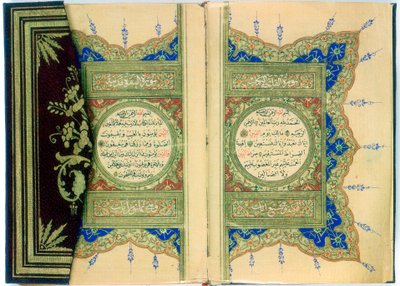 Double Page Spread from a Koran with Marginal Floral Decoration by Unbekannt