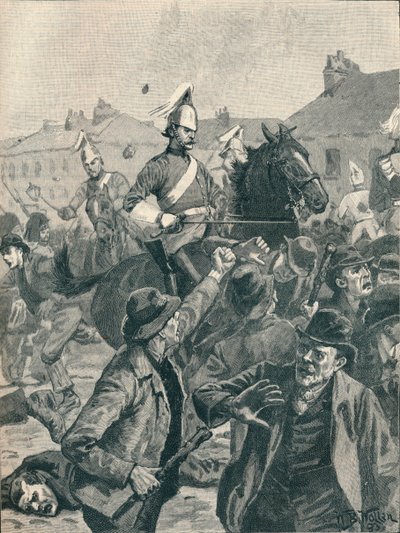 Dragoons and Highlanders scattering rioters in Belfast by Unbekannt