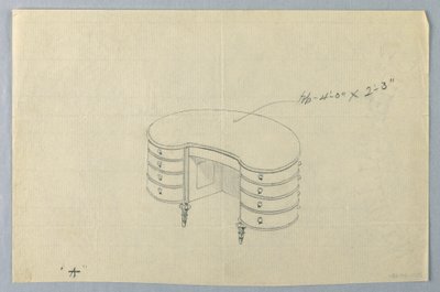 Drawing, Design for Kidney-Shaped Writing Table A with Eight Drawers by Unbekannt
