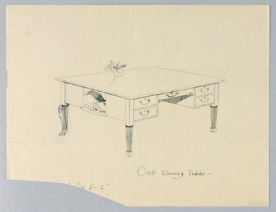 Design for Library Table with Side Niche and Leg Variation Indicated by Unbekannt