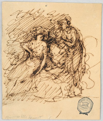 Figural Sketch with a Seated Girl Conversing with a Standing Girl by Unbekannt