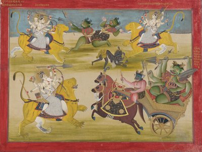 Durga fighting the rakshashas Shunga and Nishunga, from a Devi Mahatmya by Unbekannt