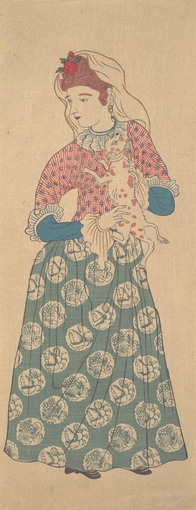 Dutch Woman Holding a Dog by Unbekannt
