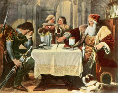 Eberhard cuts in half the tablecloth between himself and his son Ulrich by Unbekannt