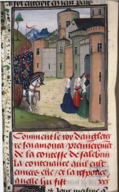Edward III of England and Catherine Grandison. Miniature from Chroniques d