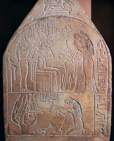 Egyptian detail of the funerary stele of a singer in the temple of Amon by Unbekannt
