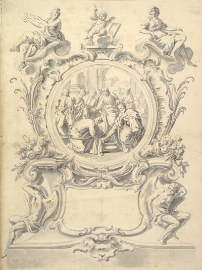Elaborately Framed Roundel of Christ Washing the Feet of the Apostles by Unbekannt