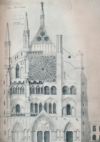 Elevation of North Transept, Westminster Abbey, Showing Cut-Out with Wren