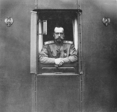 Emperor Nicholas II at window of his railroad car, 1917 by Unbekannt