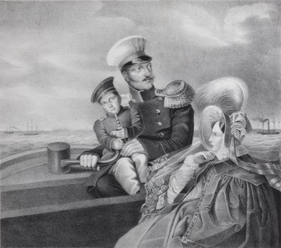 Emperor Nicholas I and Empress Alexandra Fyodorovna with son Konstantin Nikolaevich on a boat trip by Unbekannt