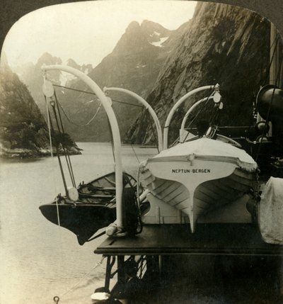 En Route to North Cape-Skirting Precipitous Cliffs Along Lyngenfjord, Norway, c. 1905 by Unbekannt