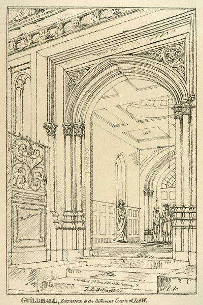 Entrance to the different courts of law, Guildhall, London, June 1815 by Unbekannt