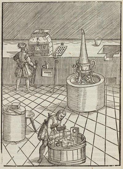 Equipment and Analysis of Gold and Silver Ores - Engraving from Description of Ores and Principal Mining Methods, by Lazarus Ecker by Unbekannt